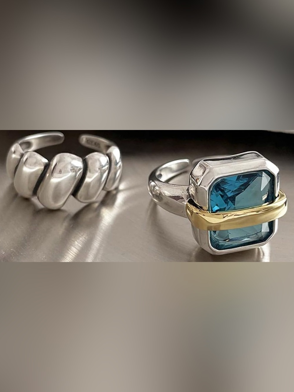 Adorable 2 piece Gemstone topaz rocks box adjustable rings